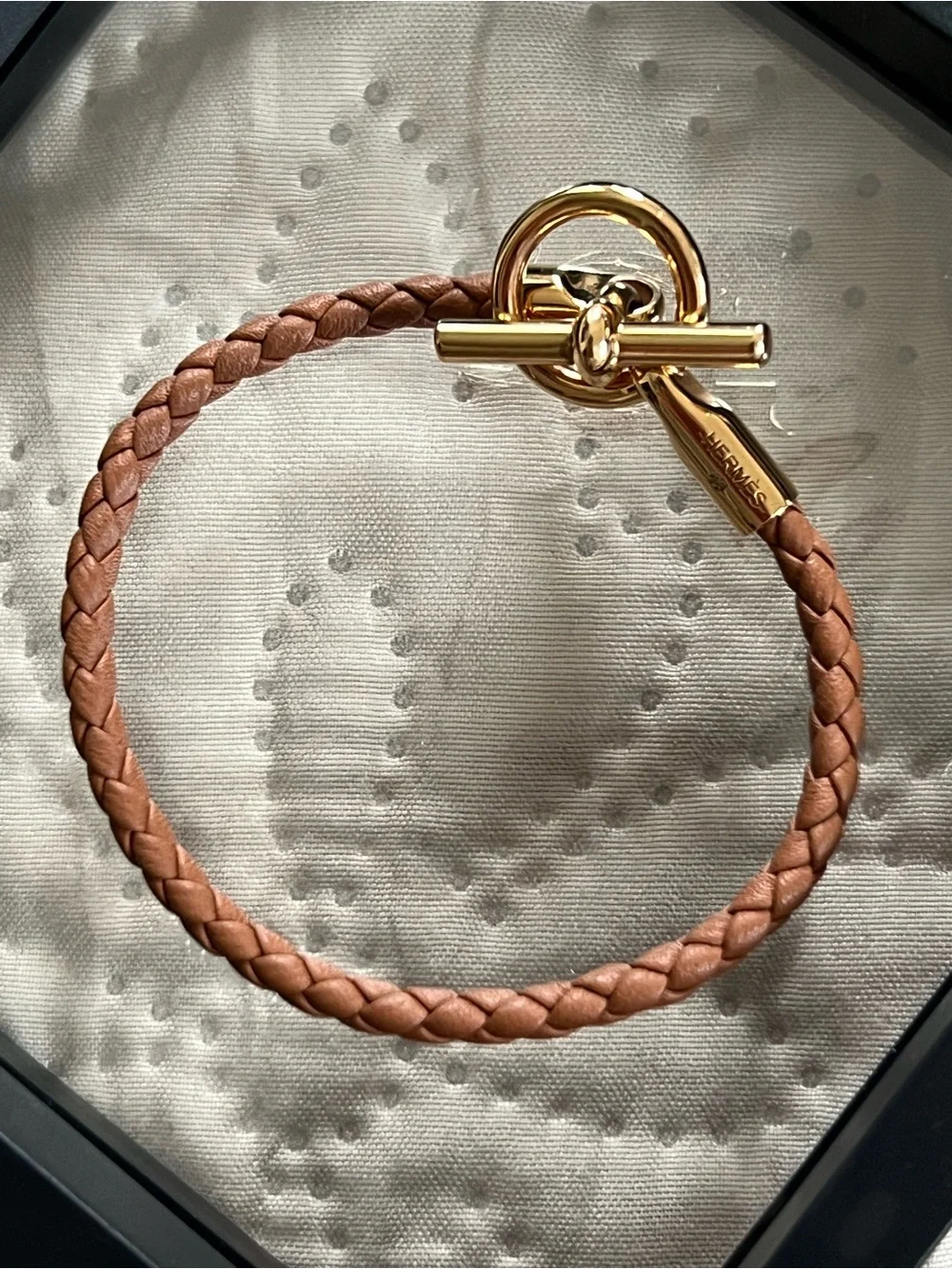 Hermes Braided Leather Bracelet with Yellow Gold Toggle